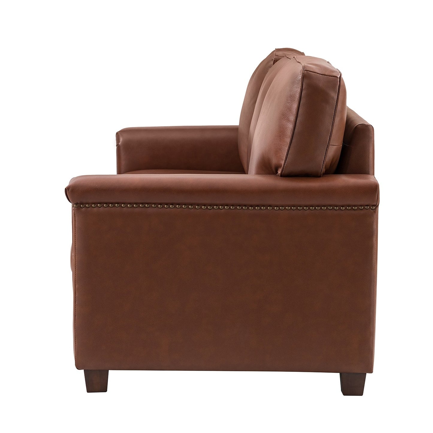 Divano Rita Living Room a 3 posti in vera pelle con gambe in legno massello e borchie