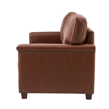 Divano Rita Living Room a 3 posti in vera pelle con gambe in legno massello e borchie