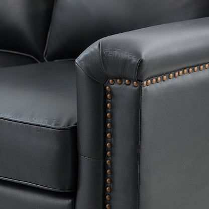 Divano Rita Living Room a 3 posti in vera pelle con gambe in legno massello e borchie