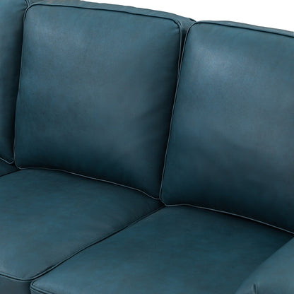 Divano Rita Living Room a 3 posti in vera pelle con gambe in legno massello e borchie