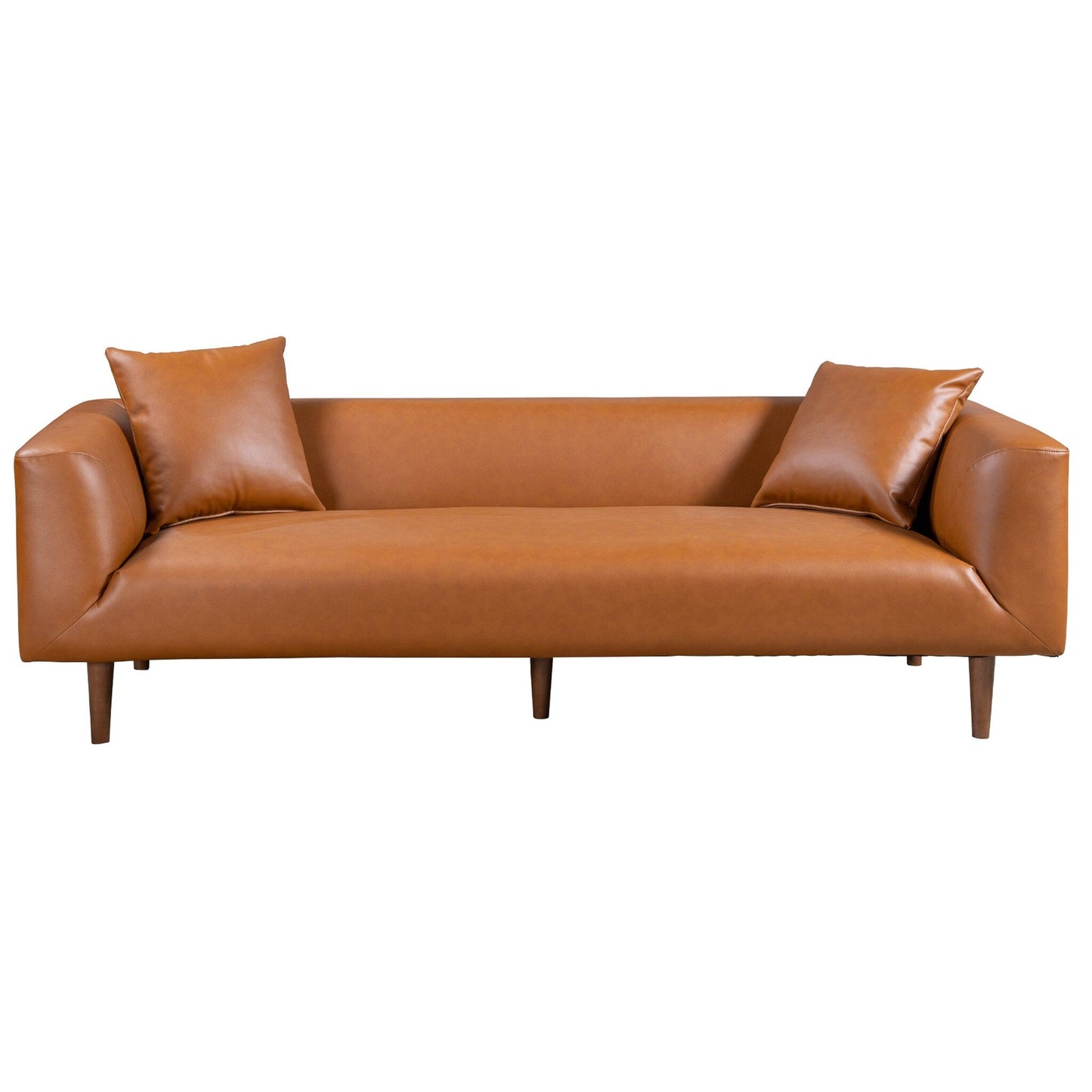 Divano curvy in pelle color cognac Ritson 87 Wide Mid Century Modern