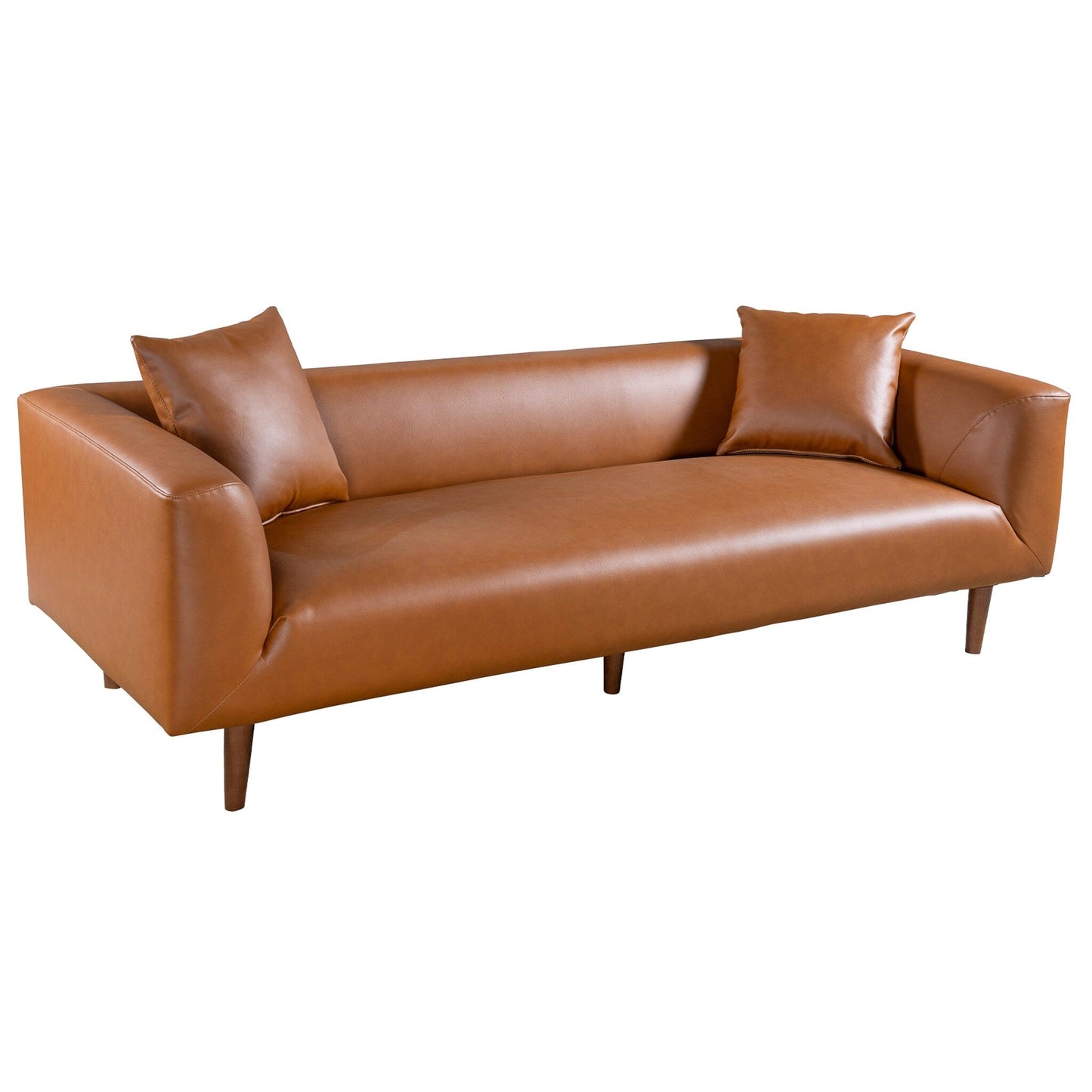 Divano curvy in pelle color cognac Ritson 87 Wide Mid Century Modern