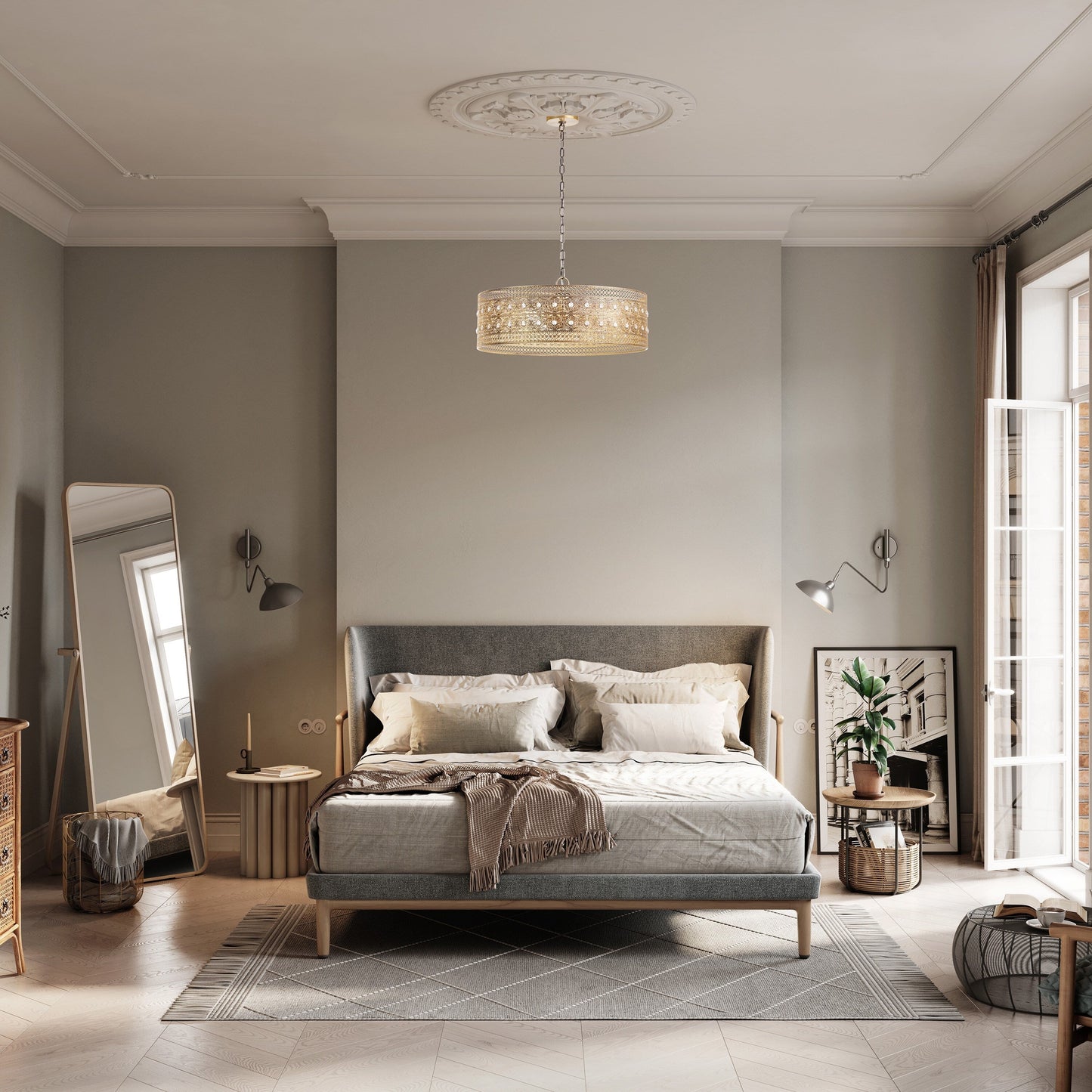 Lampadario River of Goods Bryar in ottone e cristallo da 23,5 W a 3 luci - 23,5 x 23,5 x 61,5