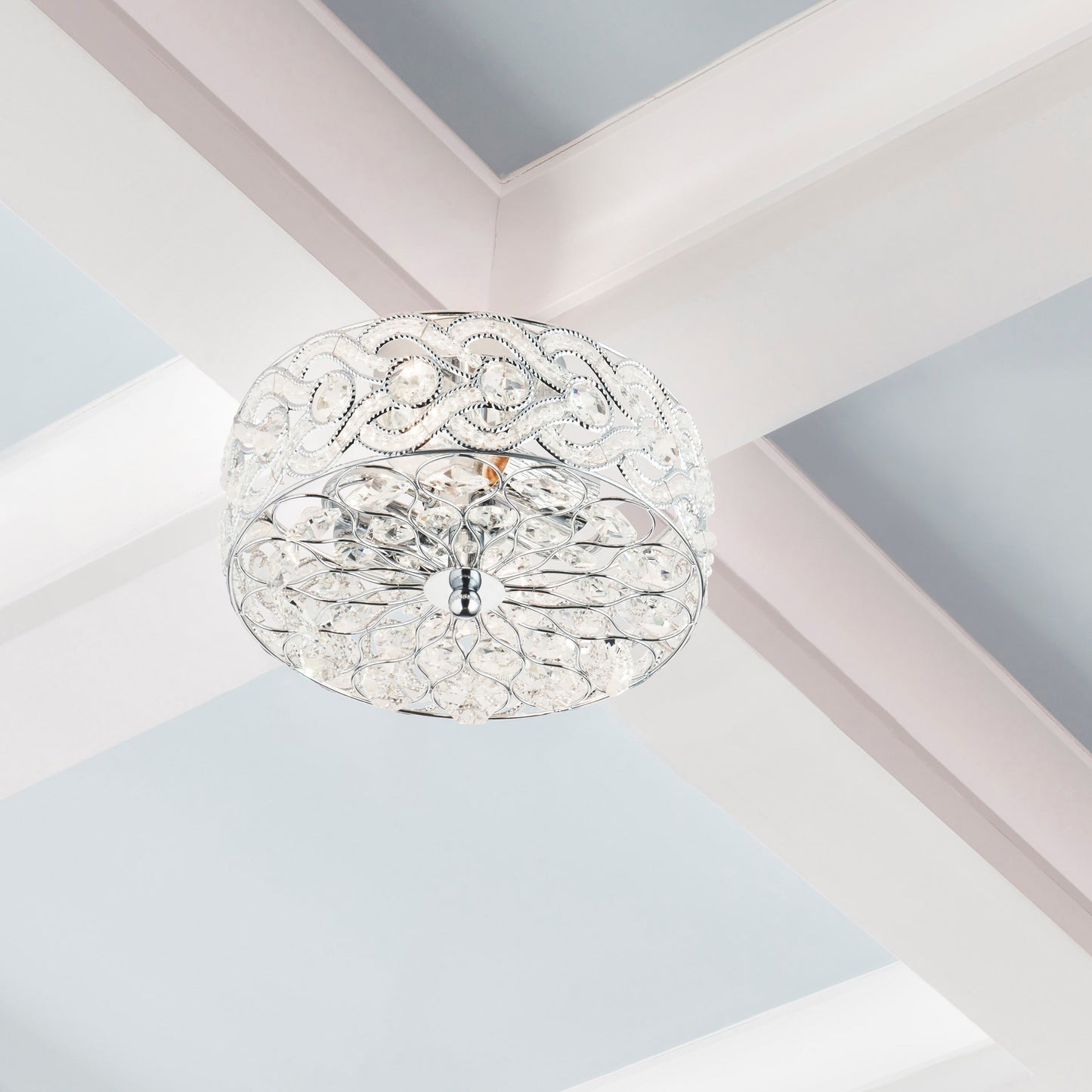 Lampada da soffitto semi-incassata River of Goods Olivia in metallo intrecciato e cristallo da 11,5 pollici - 11,5 x 11,5 x 6,375