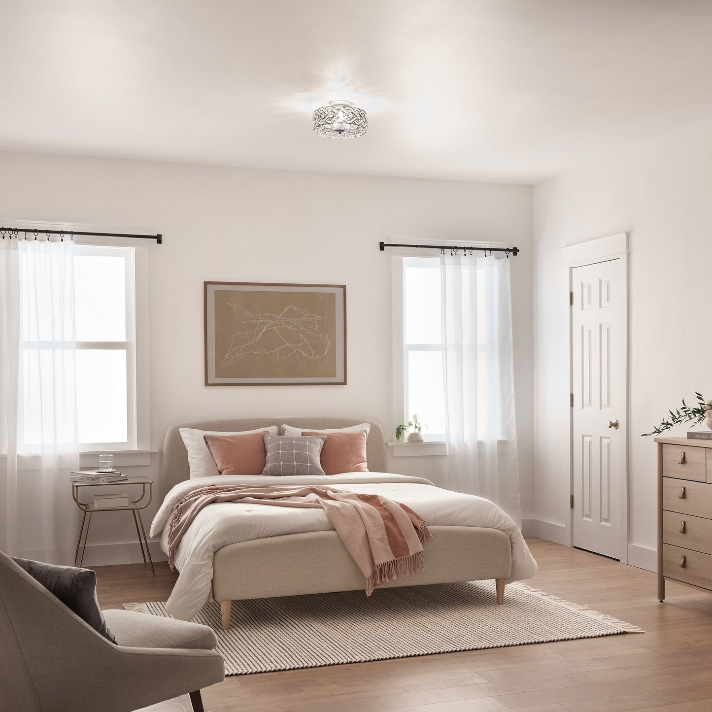 Lampada da soffitto semi-incassata River of Goods Olivia in metallo intrecciato e cristallo da 11,5 pollici - 11,5 x 11,5 x 6,375