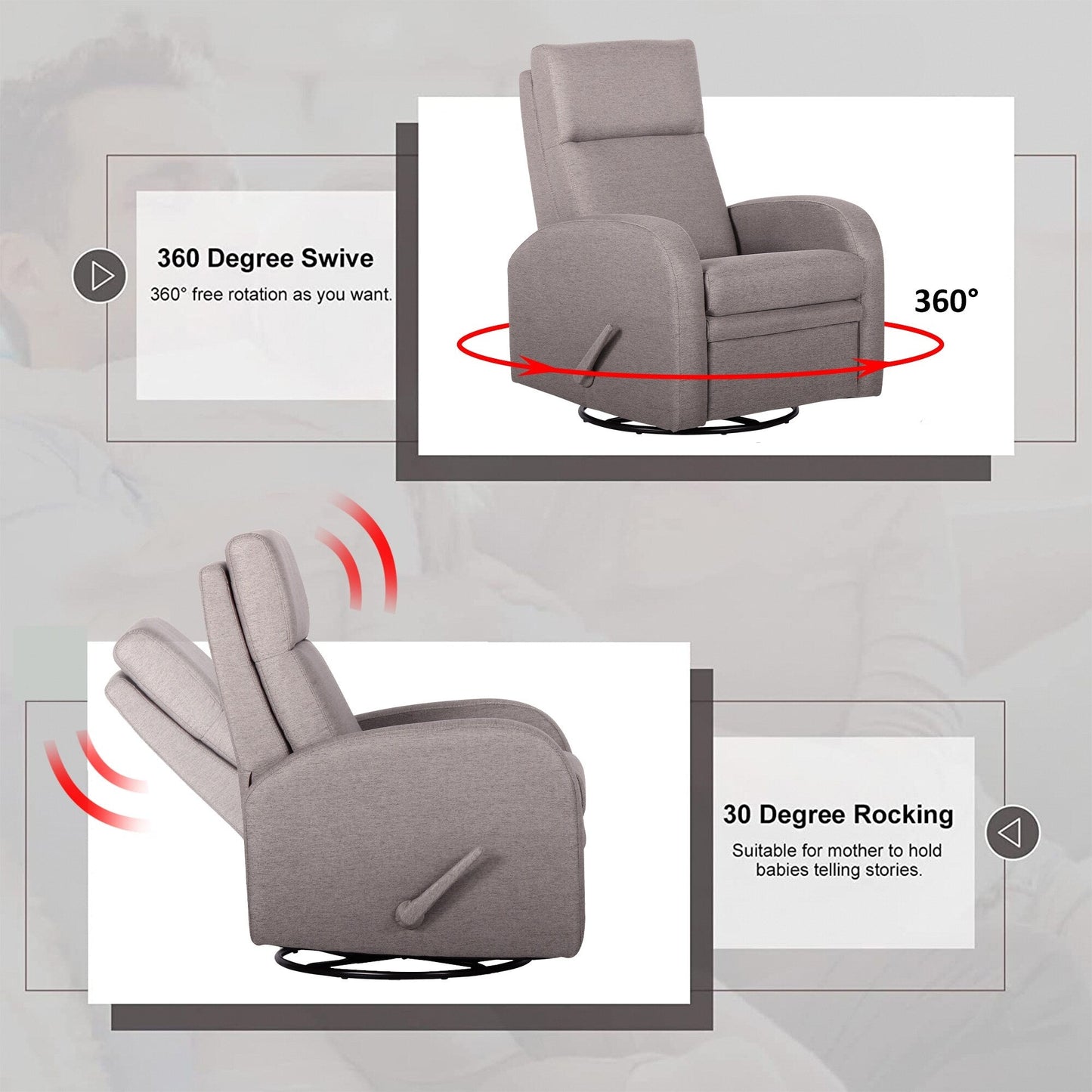 Poltrona reclinabile girevole, poltrona reclinabile a dondolo