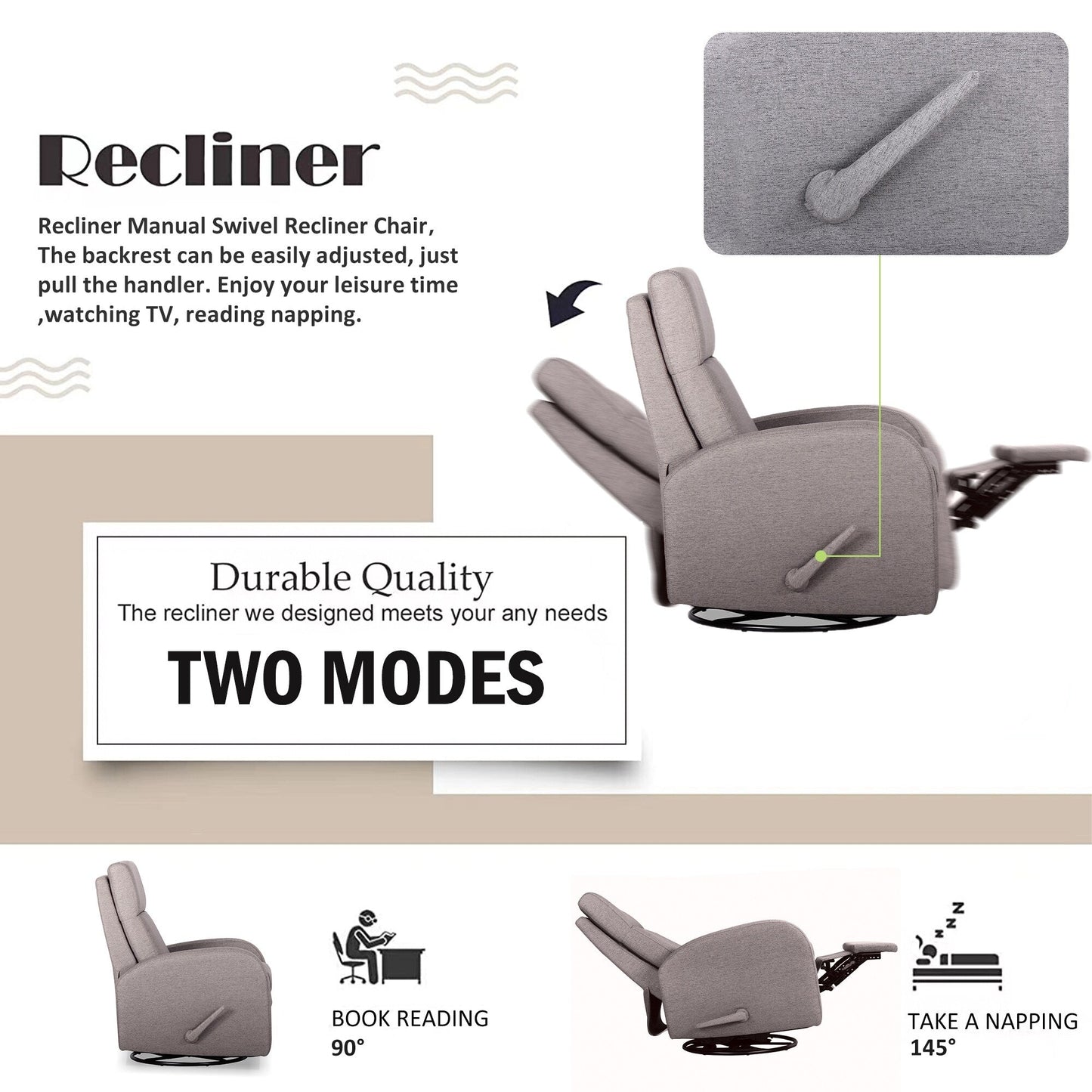 Poltrona reclinabile girevole, poltrona reclinabile a dondolo