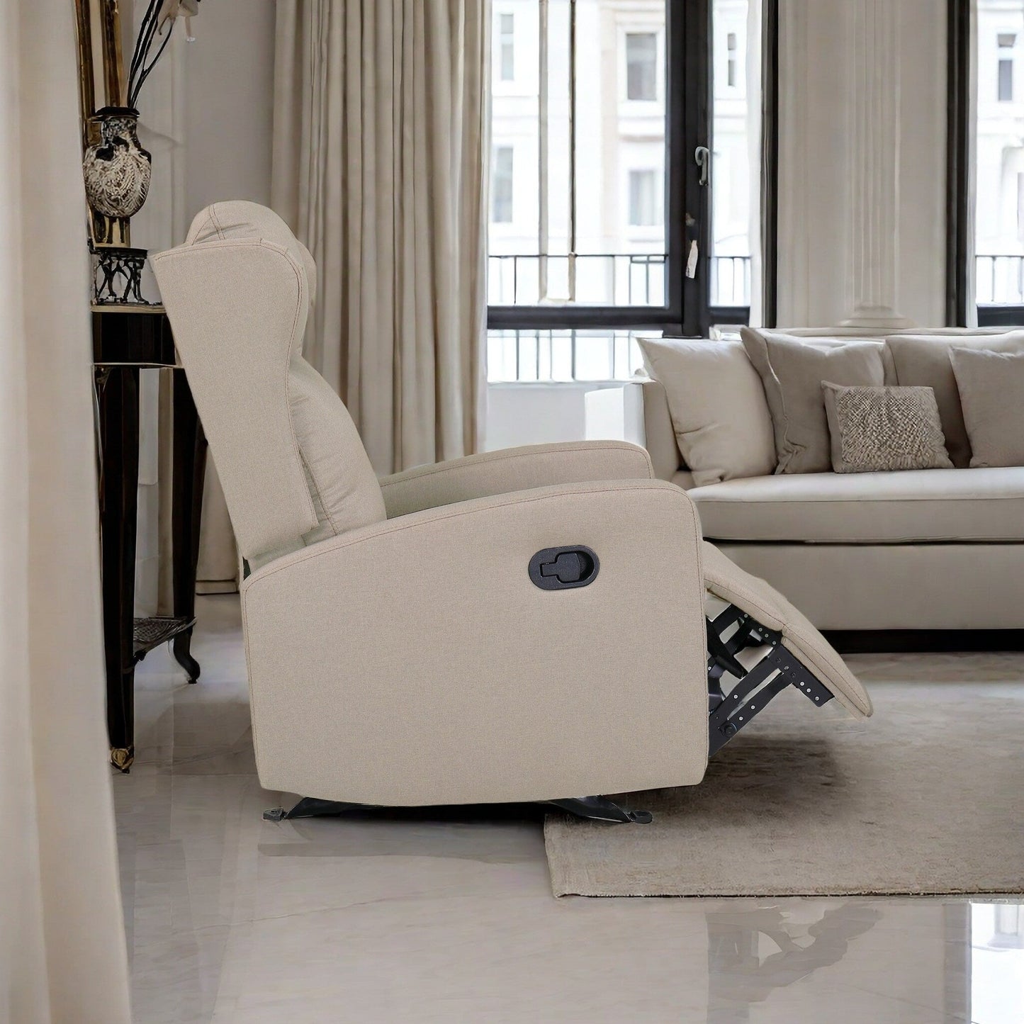 Poltrona reclinabile a dondolo, divano reclinabile regolabile con supporto lombare, poltrona reclinabile classica con comodi braccioli e schienale