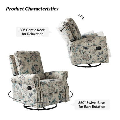 Poltrona reclinabile girevole con stampa floreale Roderich Farmhouse e braccioli arrotondati, set da 2 di HULALA HOME