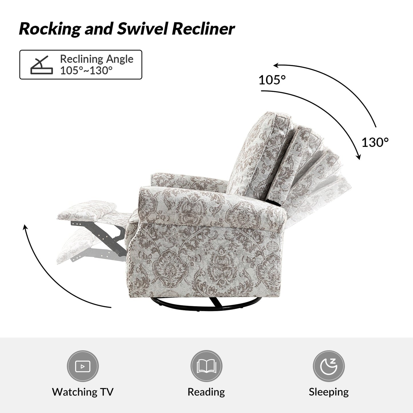 Poltrona reclinabile girevole con stampa floreale Roderich Farmhouse e braccioli arrotondati, set da 2 di HULALA HOME