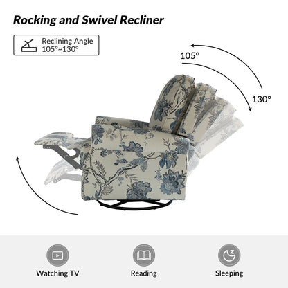 Poltrona reclinabile girevole con stampa floreale Roderich Farmhouse e braccioli arrotondati, set da 2 di HULALA HOME