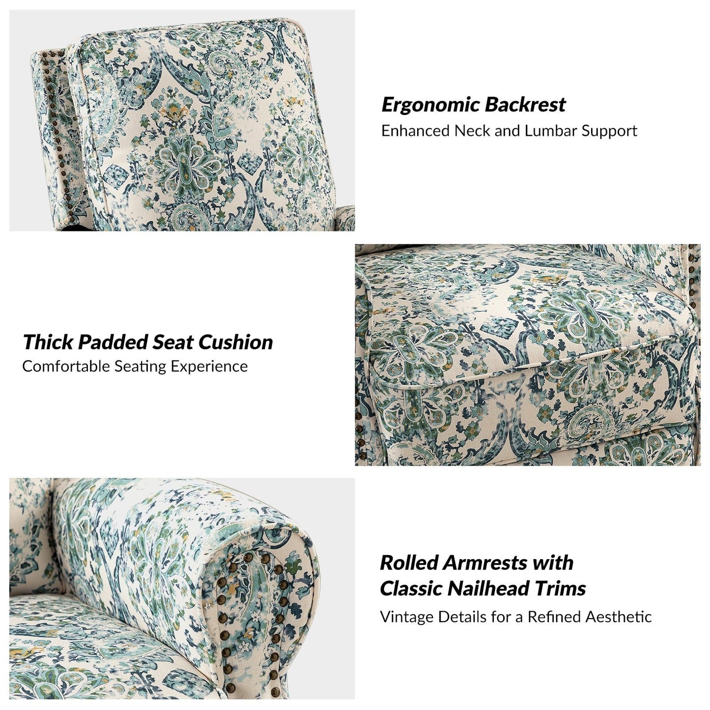 Poltrona reclinabile girevole con stampa floreale Roderich Farmhouse e braccioli arrotondati, set da 2 di HULALA HOME