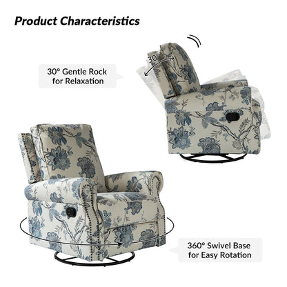 Poltrona reclinabile girevole con stampa floreale Roderich Farmhouse e braccioli arrotondati, set da 2 di HULALA HOME