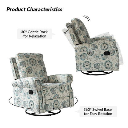 Poltrona reclinabile girevole con stampa floreale Roderich Farmhouse e braccioli arrotondati, set da 2 di HULALA HOME