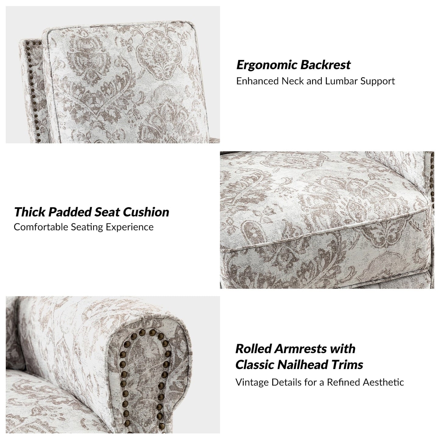 Poltrona reclinabile girevole con stampa floreale Roderich Farmhouse e braccioli arrotolati di HULALA HOME