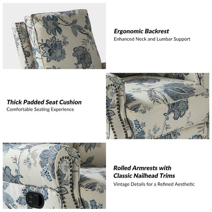 Poltrona reclinabile girevole con stampa floreale Roderich Farmhouse e braccioli arrotolati di HULALA HOME