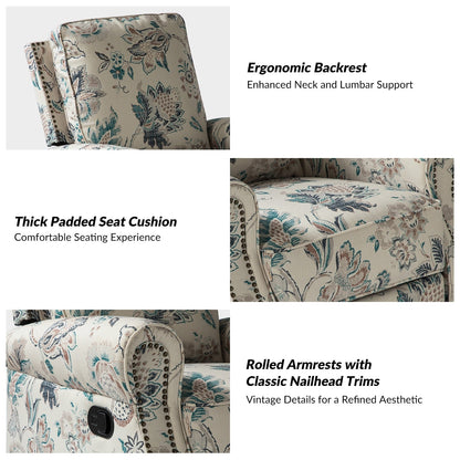 Poltrona reclinabile girevole con stampa floreale Roderich Farmhouse e braccioli arrotolati di HULALA HOME
