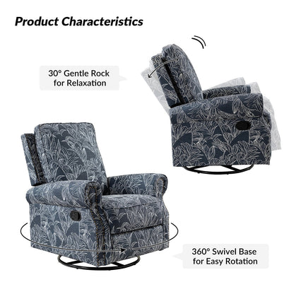 Poltrona reclinabile girevole con stampa floreale Roderich Farmhouse e braccioli arrotolati di HULALA HOME