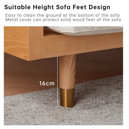 Divano rettangolare a tre posti in tessuto di lino con braccioli svasati Romision, colore beige