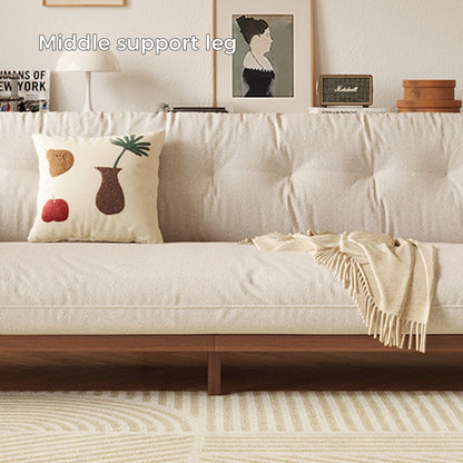 Divano rettangolare a tre posti in tessuto di lino con braccioli svasati Romision, colore beige