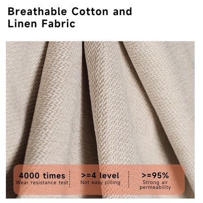 Divano rettangolare a tre posti in tessuto di lino con braccioli svasati Romision, colore beige