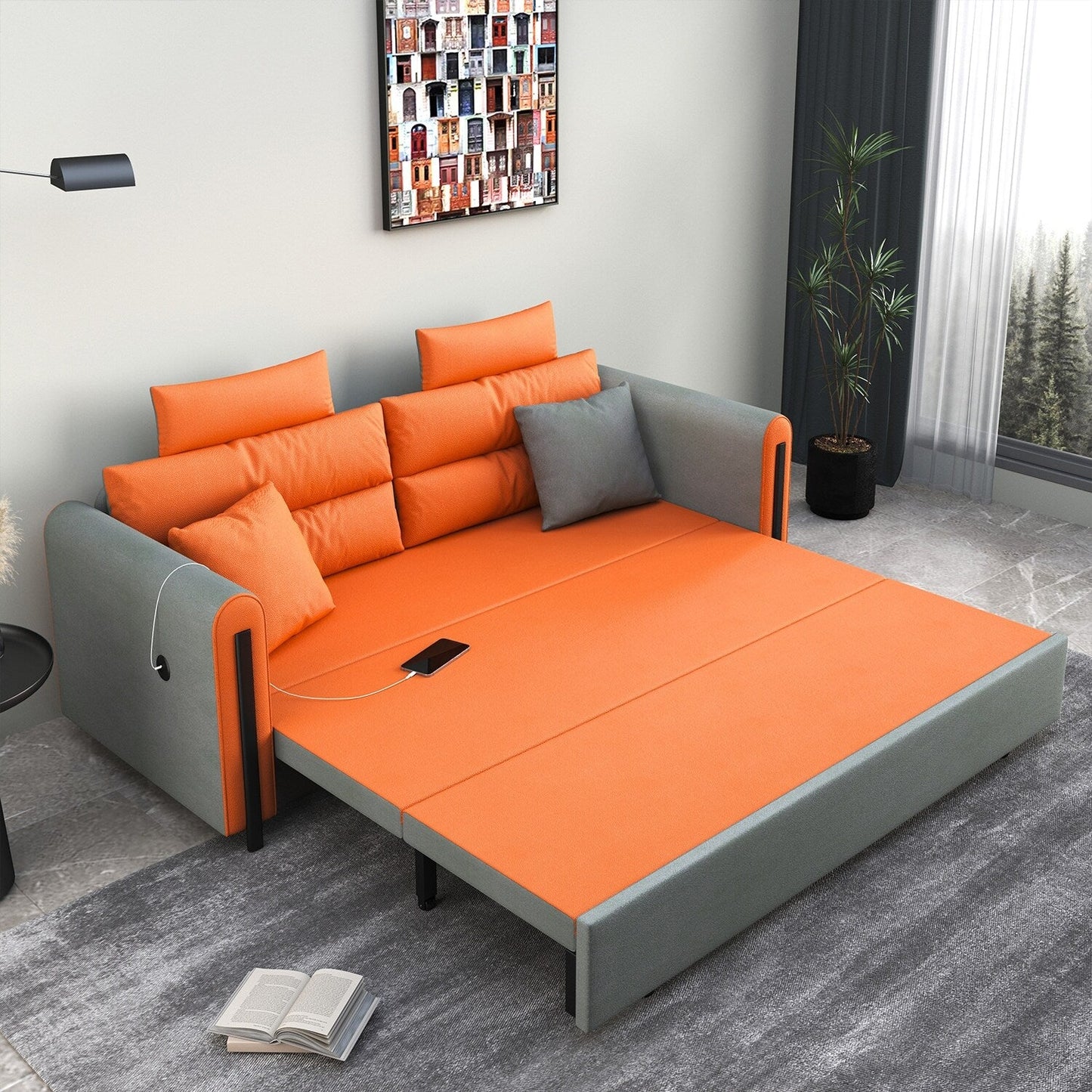 Divano letto pieghevole in tessuto tecnologico Romision