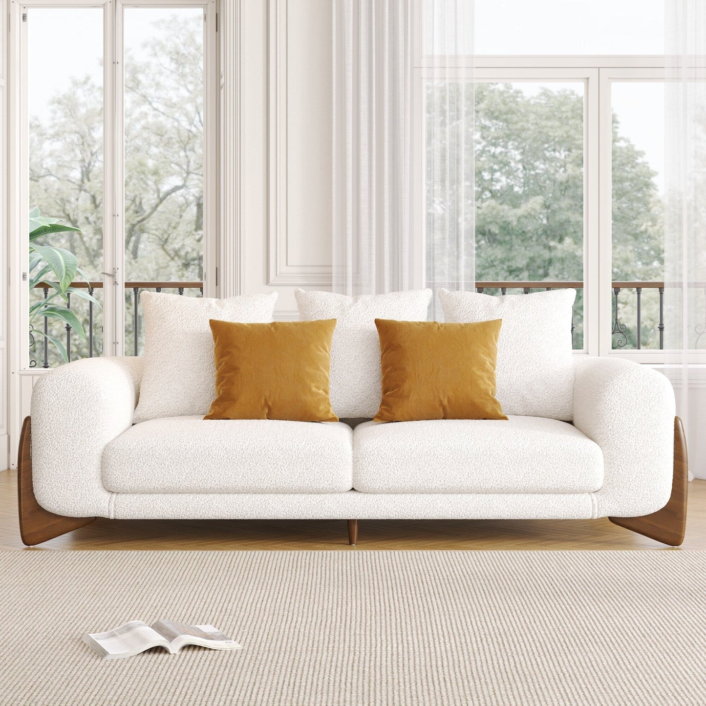 Divano imbottito in velluto di lana d'agnello Romision