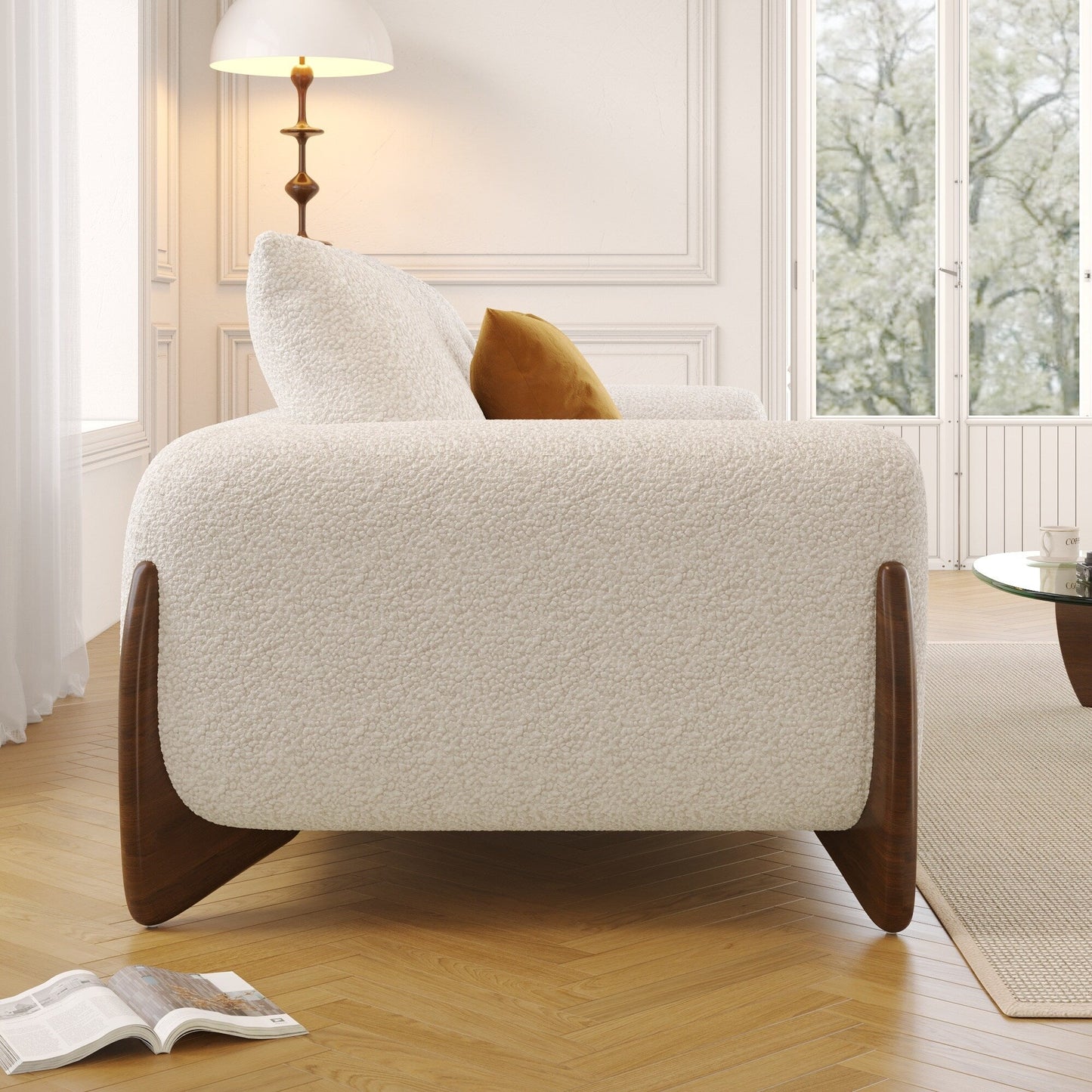 Divano imbottito in velluto di lana d'agnello Romision