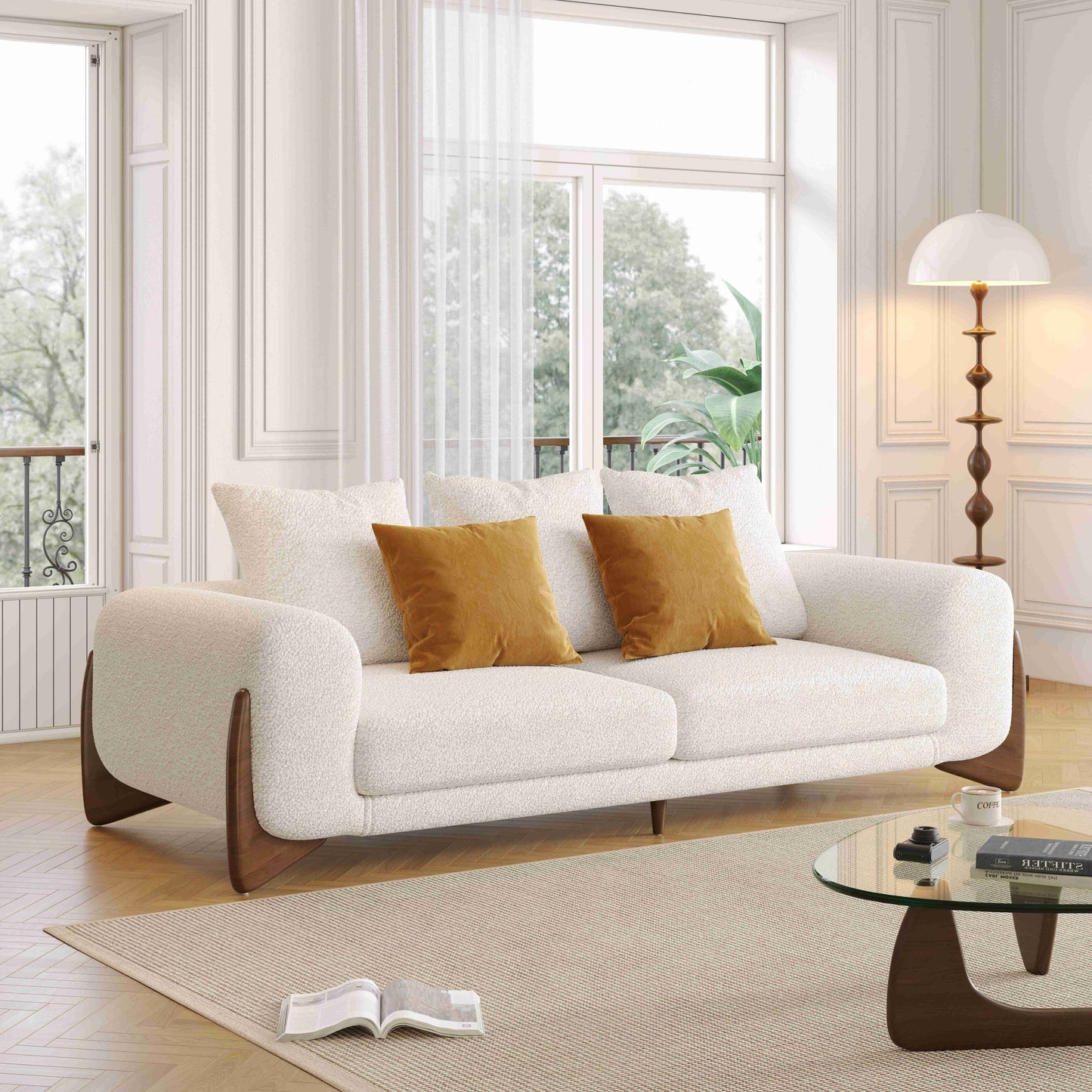 Divano imbottito in velluto di lana d'agnello Romision