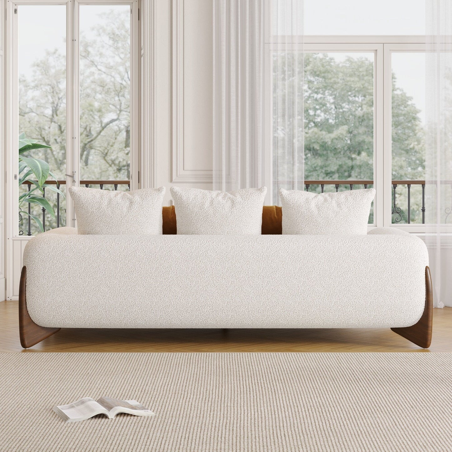 Divano imbottito in velluto di lana d'agnello Romision