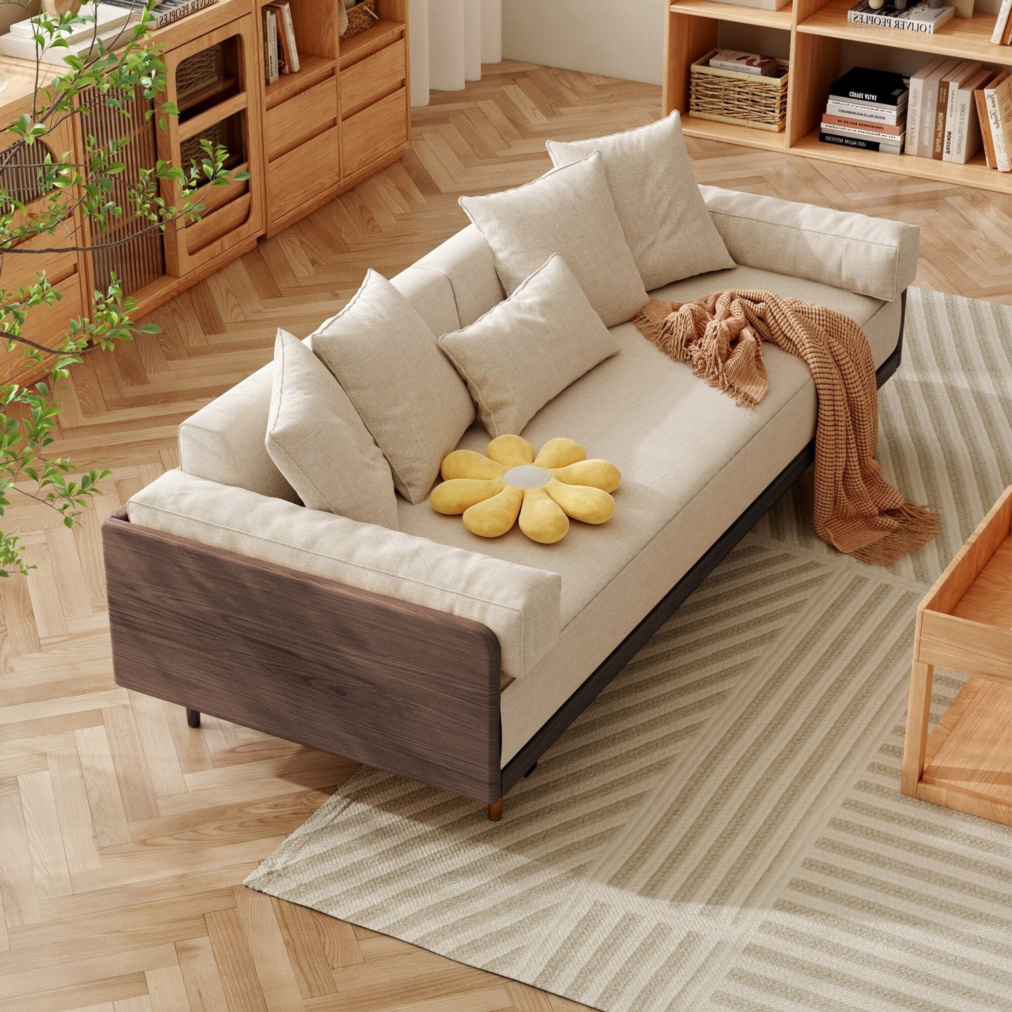 Divano rettangolare a tre posti in tessuto di lino Romision