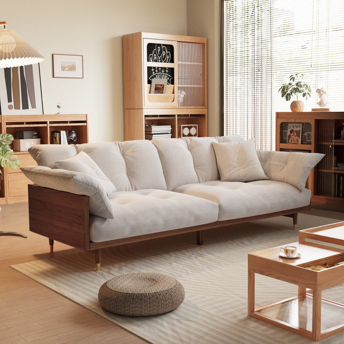 Divano rettangolare a tre posti in tessuto di lino Romision