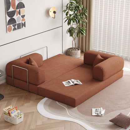 Divano letto rettangolare convertibile in tessuto a coste con braccioli rotondi Romision