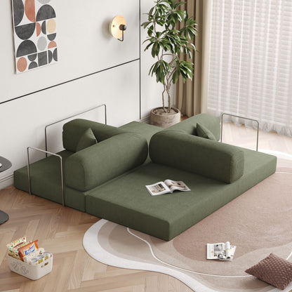 Divano letto rettangolare convertibile in tessuto a coste con braccioli rotondi Romision