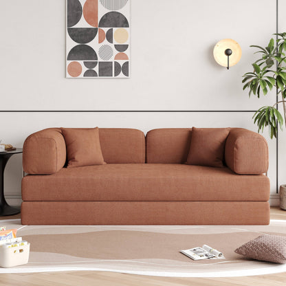 Divano letto rettangolare convertibile in tessuto a coste con braccioli rotondi Romision