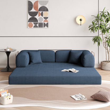 Divano letto rettangolare convertibile in tessuto a coste con braccioli rotondi Romision