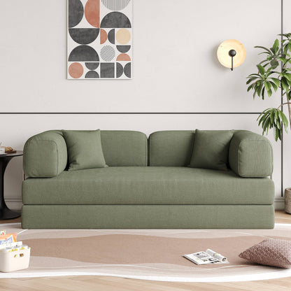 Divano letto rettangolare convertibile in tessuto a coste con braccioli rotondi Romision