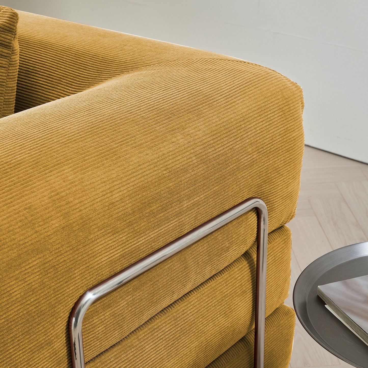 Divano letto rettangolare convertibile in tessuto a coste con braccioli rotondi Romision