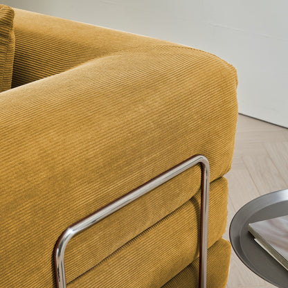 Divano letto rettangolare convertibile in tessuto a coste con braccioli rotondi Romision