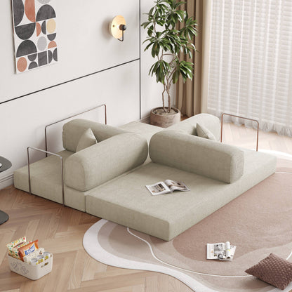 Divano letto rettangolare convertibile in tessuto a coste con braccioli rotondi Romision