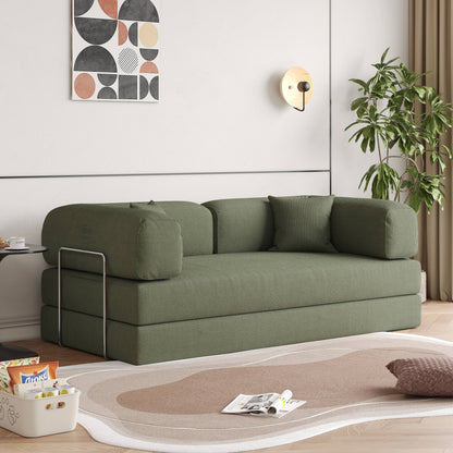 Divano letto rettangolare convertibile in tessuto a coste con braccioli rotondi Romision