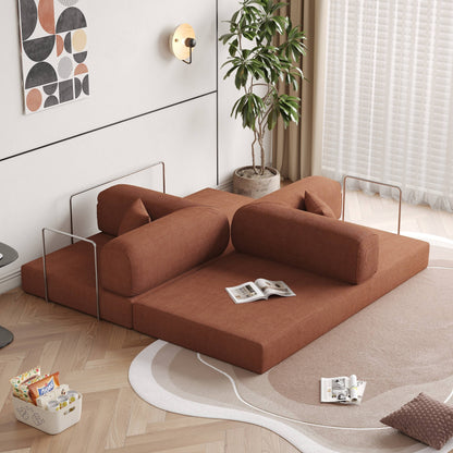 Divano letto rettangolare convertibile in tessuto a coste con braccioli rotondi Romision