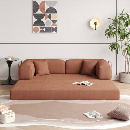 Divano letto rettangolare convertibile in tessuto a coste con braccioli rotondi Romision