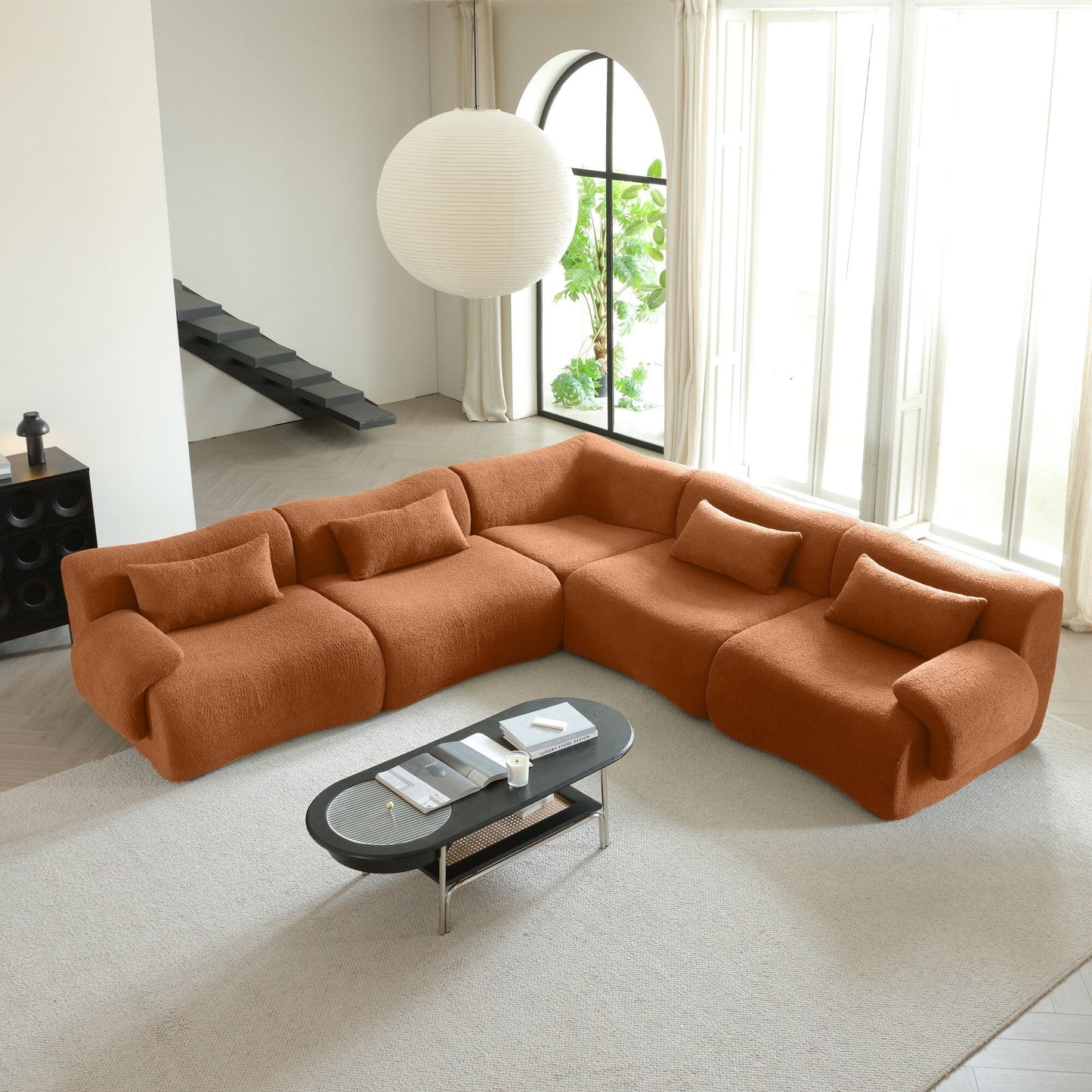 Divano componibile in tessuto Teddy Fleece con braccioli quadrati Romision