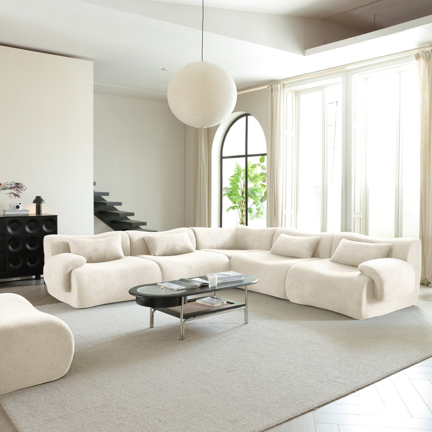 Divano componibile in tessuto Teddy Fleece con braccioli quadrati Romision