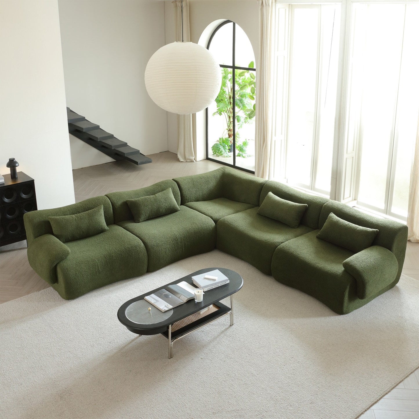 Divano componibile in tessuto Teddy Fleece con braccioli quadrati Romision