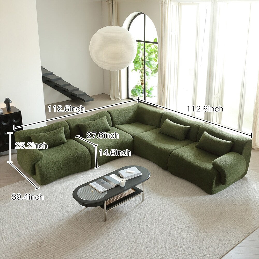 Divano componibile in tessuto Teddy Fleece con braccioli quadrati Romision