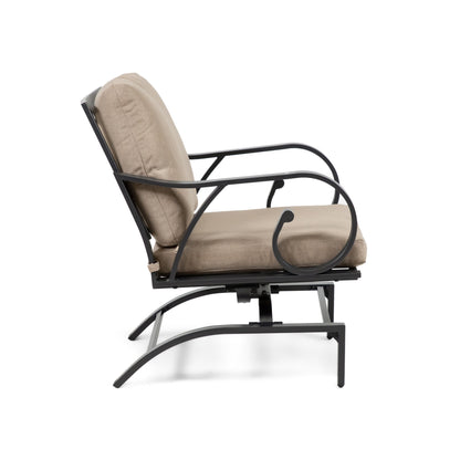 Set di 3 sedie da esterno imbottite in metallo marrone di transizione Ronley con cuscino e tavolo