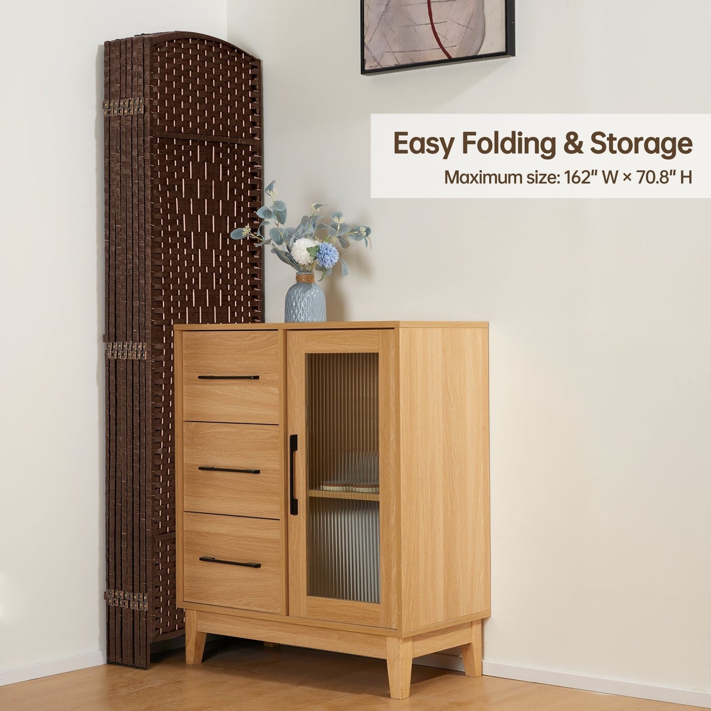 Divisorio per ambienti, divisorio pieghevole in fibra intrecciata, alto 6 piedi, indipendente