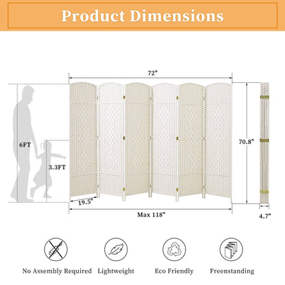 Divisorio per ambienti, divisorio pieghevole in fibra intrecciata, alto 6 piedi, indipendente